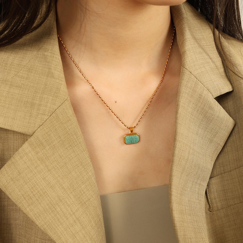 Yori Fashion Натуральный камень Подвеска Ожерелье Позолота 18K Гипоаллергенная Нержавеющая сталь Повседневное ношение Украшения Новое