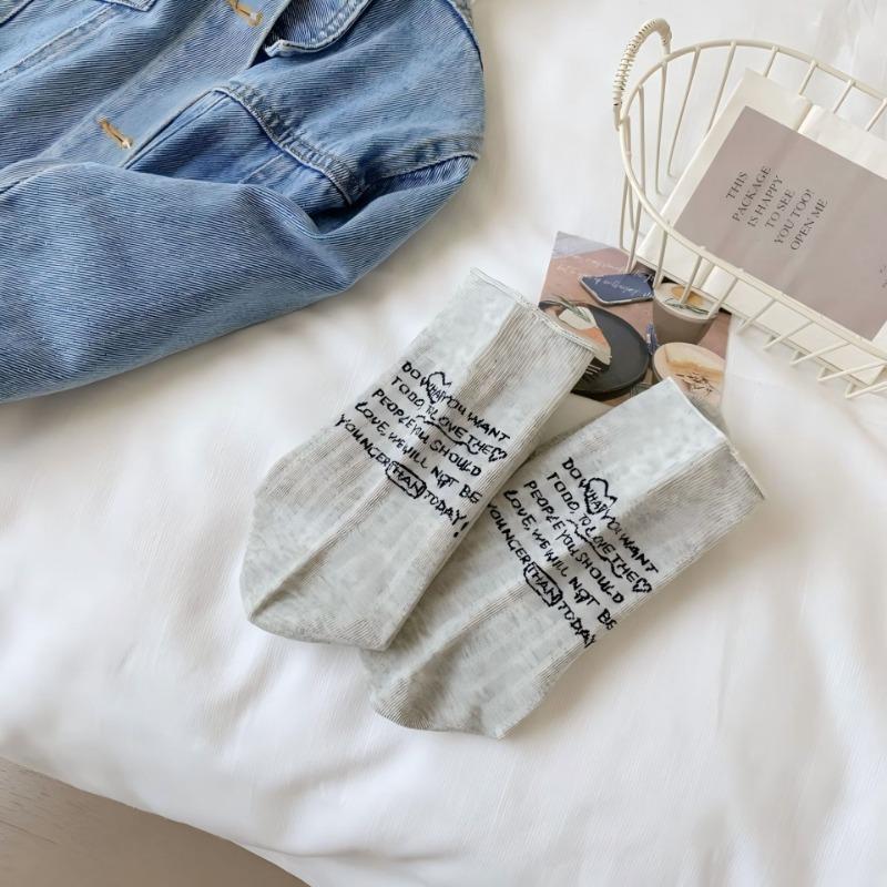 Женские тонкие весенне-летние новые однотонные носки-трубы из хлопка с надписью на пятке, дышащие