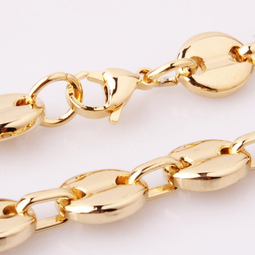 7/9/11mm 7-26" High Quality Gold Tone 316L Stainless Steel Mens Womens Coffee Bean Beads Chain Necklace or Bracelet