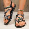 Fashion Bohemian Style Braided Strap Flat Sandals for Women Printed Cross Band Roman Sandals Woman Summer Clip Toe Beach Sandalias Mujer