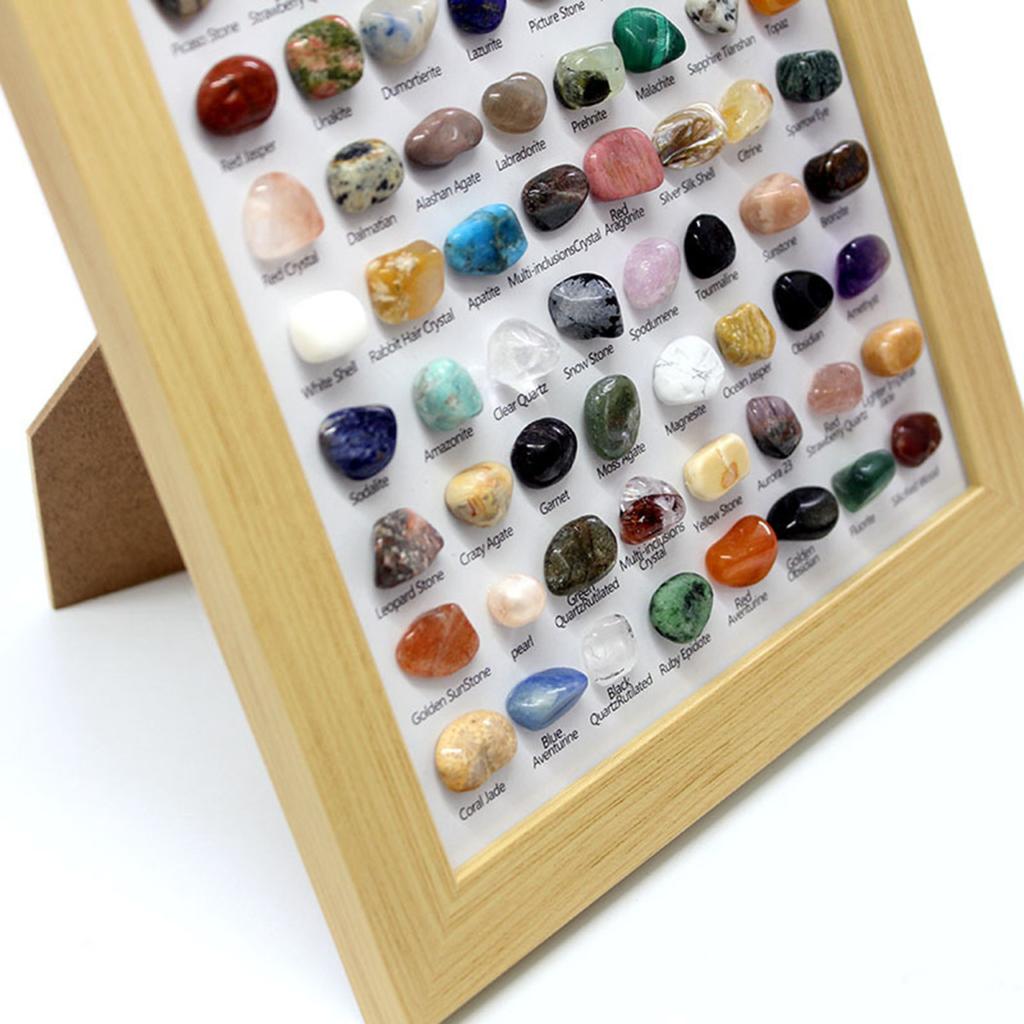 80 Natural Gemstones Collection Crystal Ore Exhibit Set Collectible Gems In Wooden Frame Educational Gift for Kids Gem Lovers