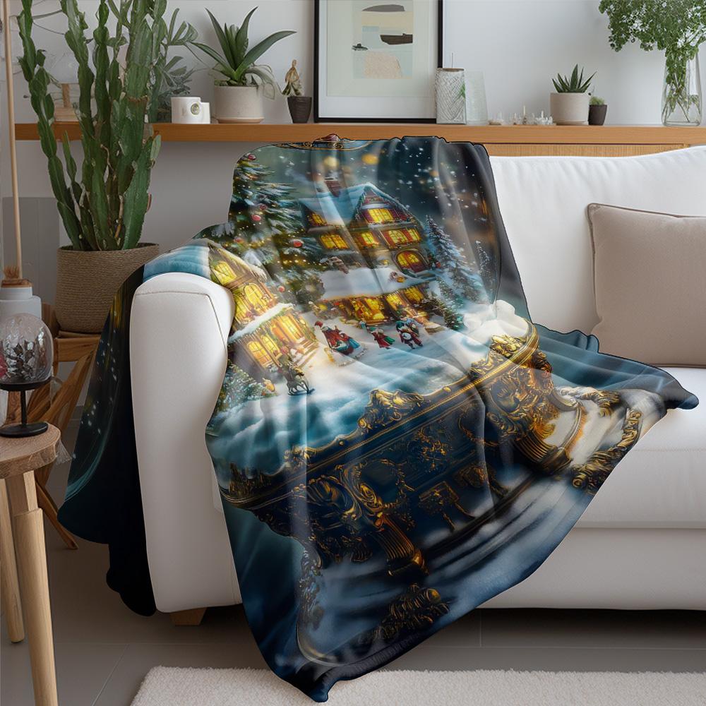 Tuniu Winter Christmas Scene Fleece Blanket Sofa Bed Room Decorative Throw Blanket