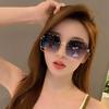 Frameless Trimmed Anti-Ultraviolet Sunglasses Women'S Large Frame Retro Gradual Change Piece Sunglasses