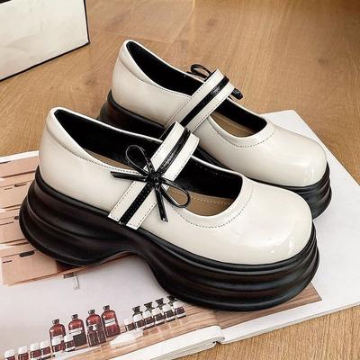 Легкие туфли Мэри Джейн в стиле колледжа с неглубоким носком, женские туфли с пряжкой-бантом, нескользящие, на толстой подошве, на липучке, маленькие кожаные туфли