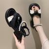Fashion Sandals for Women Roman Style Summer 2024 Footwear Ladies Shoes Beige Black Beach Pearl Shoe Casual Wholesale Daily Original F H
