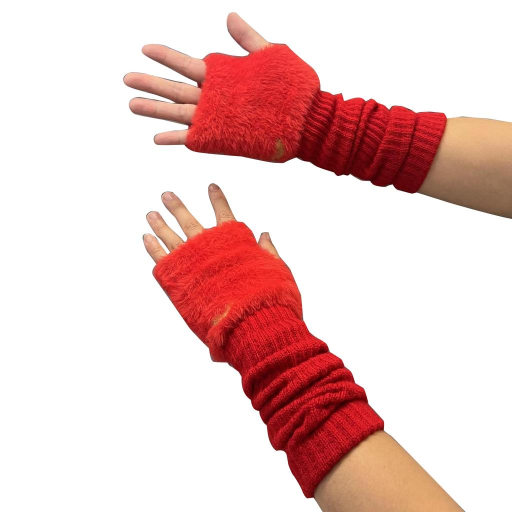 Y2K Fingerless Gloves for Women Fashion Knitting Arm Sleeves Decorative Gloves for Teens Girl Casual Plush Hand Gloves