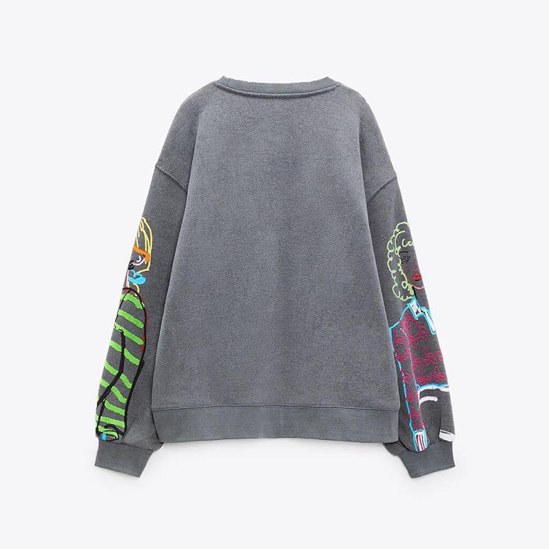 Женские свободные пуловеры с длинным рукавом и круглым вырезом, женские топы, однотонные толстовки с принтом