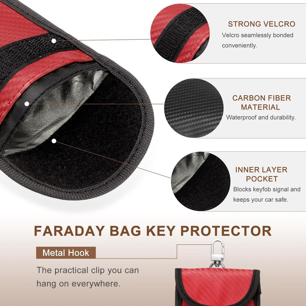 Uxcell Faraday-чехол для автомобильных ключей из Faraday-сумки, защита сигнала RFID-брелока, красный (Набор 2), Защитный, Блокирующий, Противоугонный Чехол, Клетка,