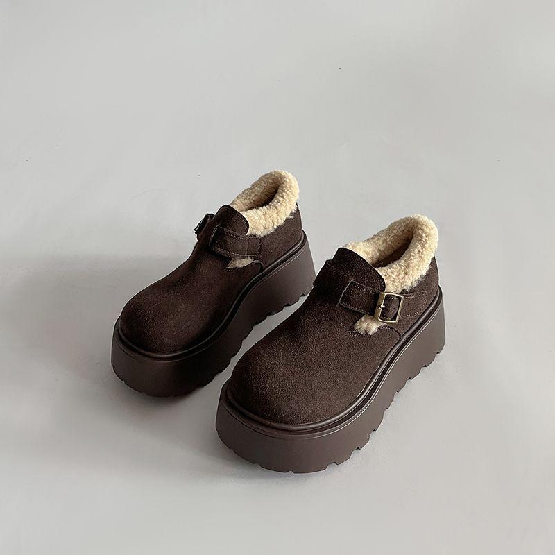 Ретро пушистые женские зимние новые ленивые туфли на одной педали, теплые, на толстой подошве, из вельвета и хлопка