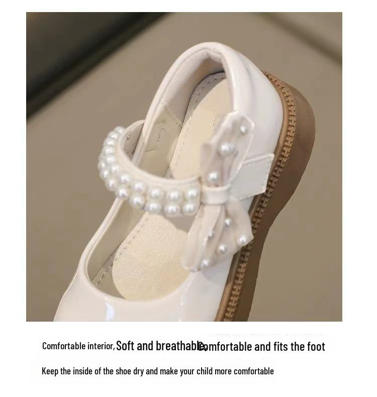 Туфли Мэри Джейн из белой кожи для девочек - Мягкая подошва, Круглый носок, Осенний стиль