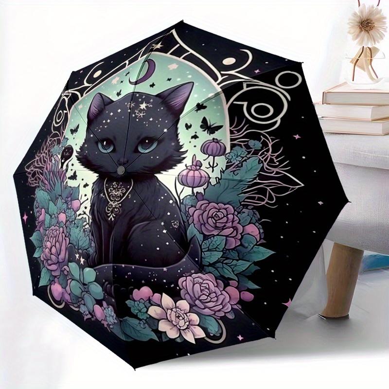 1pc Witchy Cat Pattern Umbrella, Fashionable, Personalized, High-Value Folding Umbrella, a Must-Have for Summer, 8-Rib Durable Iron Frame, Tri-Fo