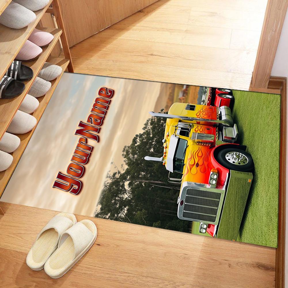 Peterbilt Heavy Trucks Customizable Name Carpet Design for Dining Room Bedrooms Hallway Game Room Anti-slip Rug Anime Office Decor Spiritual Gift