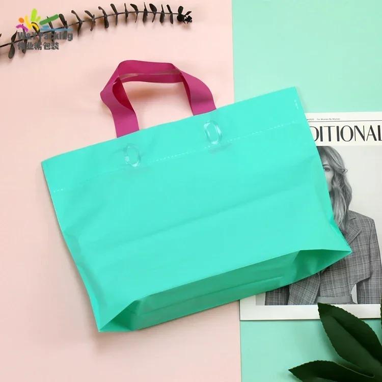 50 шт., сумка для одежды, односторонняя пластиковая матовая сумка для покупок, двухсторонняя печать, персиковое сердце, клетчатая упаковка с нижним упаковочным мешком