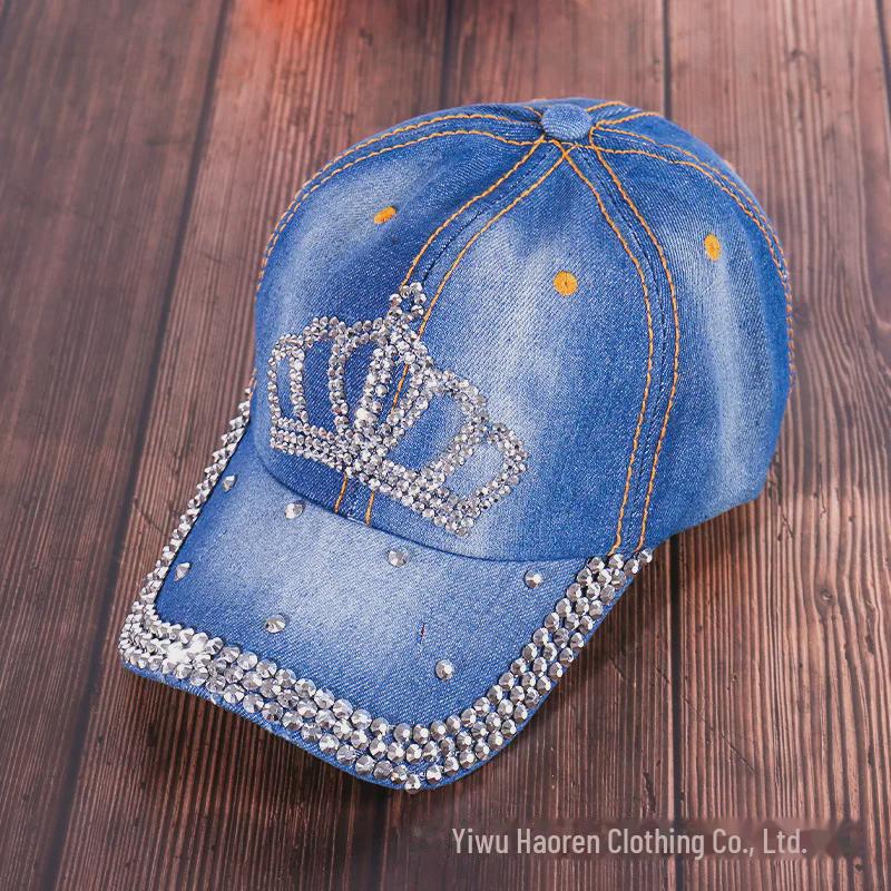 Women's Rhinestone Denim Baseball Cap - Paris Lettering Sun Hat