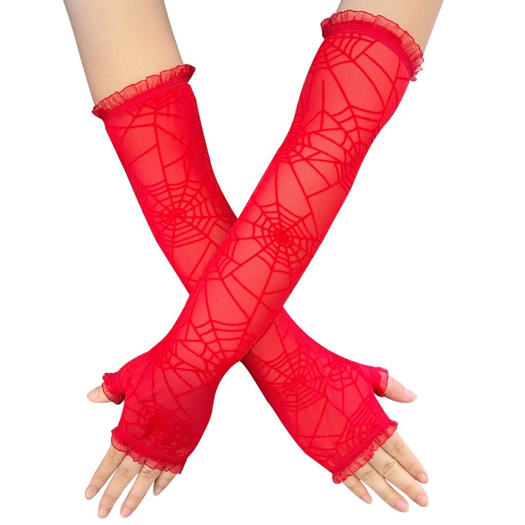 Перчатки-паутины, украшения на Хэллоуин, наряды, реквизит для выпускного бала, перчатки для косплея, сетчатые перчатки с половиной пальцев