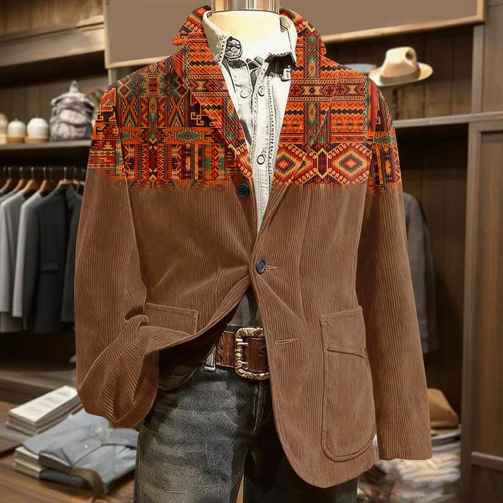 Мужской вельветовый теплый пиджак-кардиган с принтом и карманами, мужской повседневный костюм