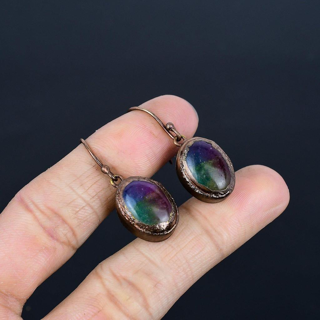 Радужные серьги из солнечного кварца, ювелирные изделия из драгоценных камней, серьги ручной работы, гальванизированные медью, ювелирные изделия новейшего дизайна