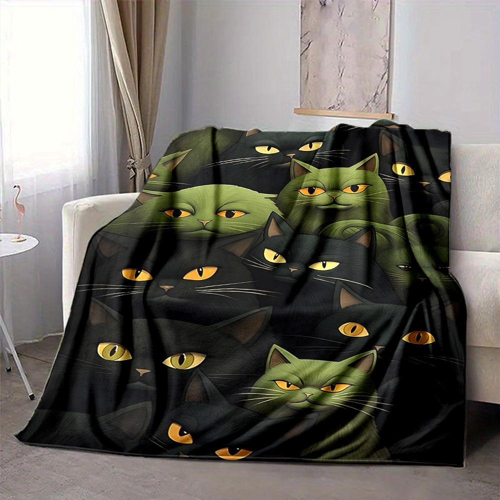 1pc Cat Kitty Print Blanket - Lightweight Flannel Blanket For Sofa, Bed, Living Room, Office, Outdoor Travel, Camping, Soft 002