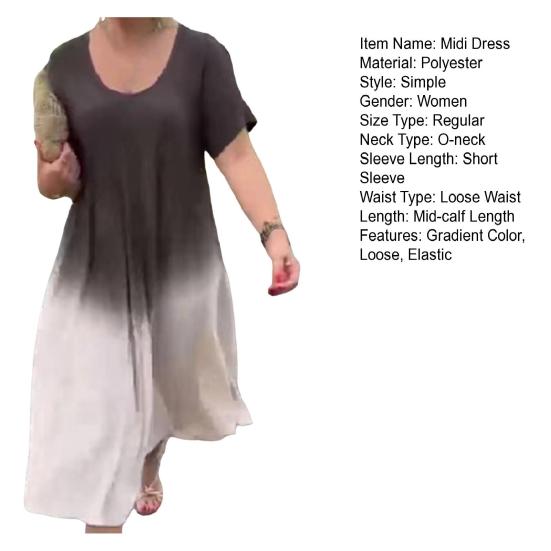 Женское платье миди с круглым вырезом и коротким рукавом, градиентного цвета, длиной до середины икры, повседневное платье свободного кроя из мягкой легкой ткани