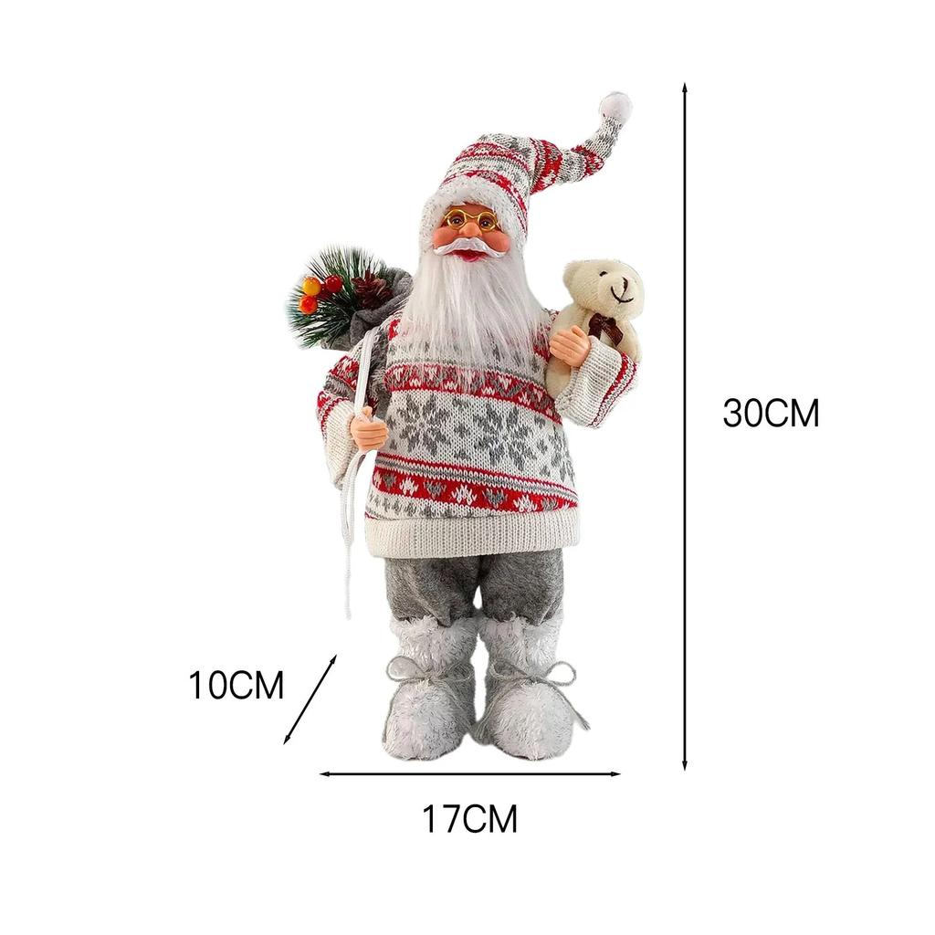 Christmas Sitting Standing Santa Claus Figurines Doll Cute 12inch Xmas Tree Party Ornament Table Office Fireplace Home Decor
