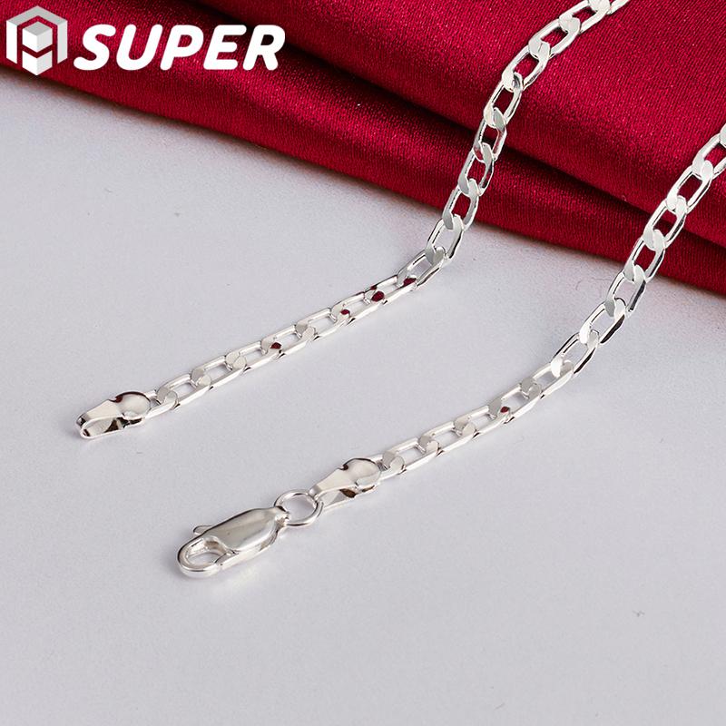 Ювелирные изделия из стерлингового серебра 925 пробы, 16/18/20/22/24/26/28/30 дюймов, 4 мм, боковое ожерелье