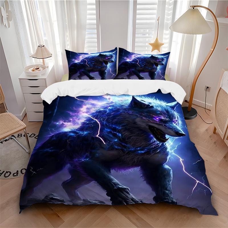 3pcs Electric Wolf Duvet Cover Set - Machine Washable, Includes 1 Cover and 2 Pillowcases, No Core Included yy251013035