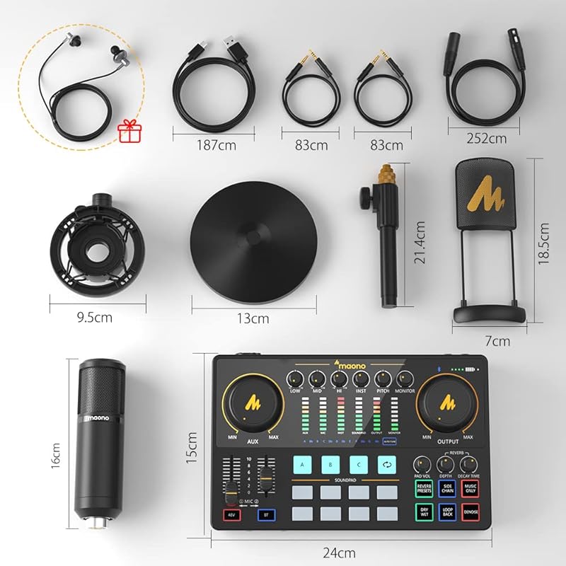 MAONO audio mixer audio interface Mixer podcast stereo mixer XLR-XLR/3.5MM/6.35 connection Portable all-in-one podcast set compact Distribution