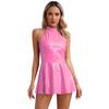 Womens Glossy Patent Leather Sleeveless Dress A-Line Mini Party Dress Clubwear Nightclub
