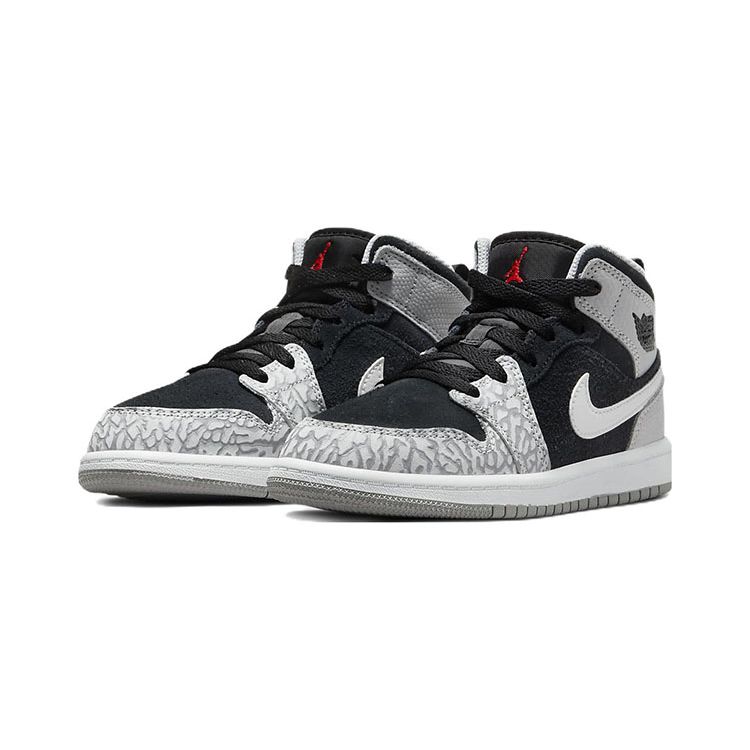 Air Jordan 1 Mid SE PS Elephant Toe Kids Sneakers Grey Black White DM6215-016