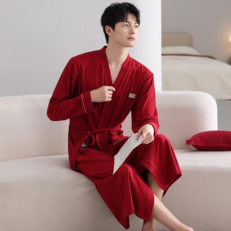 Couple Nightgown Women'S Pure Cotton Spring And Autumn Long-Sleeved Medium And Long Bathrobe Pajamas Men'S Bathrobe Dressing Gown