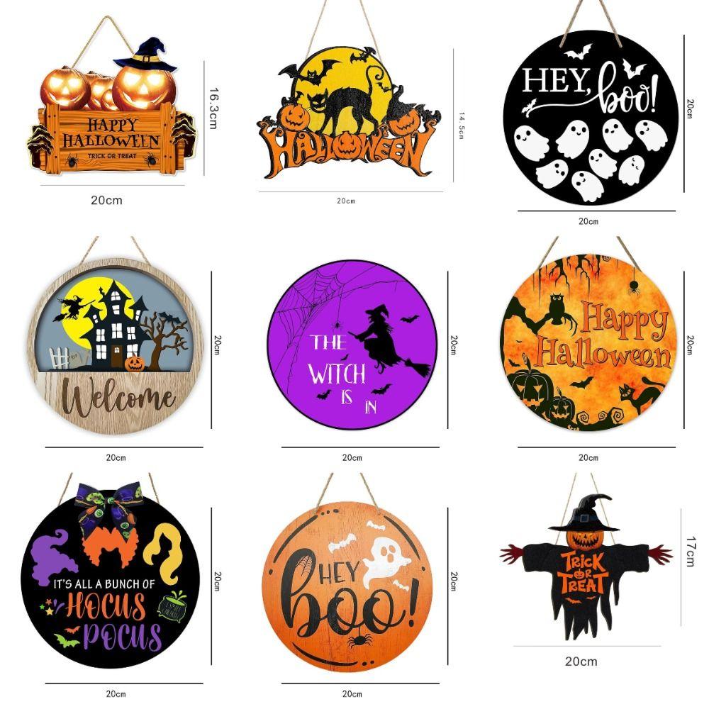 2D Halloween Wooden Sign Spooky Ghost Pumpkin DIY Halloween Wood Ornament with Rope Halloween Welcome Sign Garden Hanging Decor