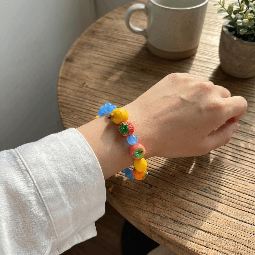 Stackable Fruit Acrylic Bracelet 3D Elastic Cord Bracelet Cute Colorful Beads Bracelet Daily Wear