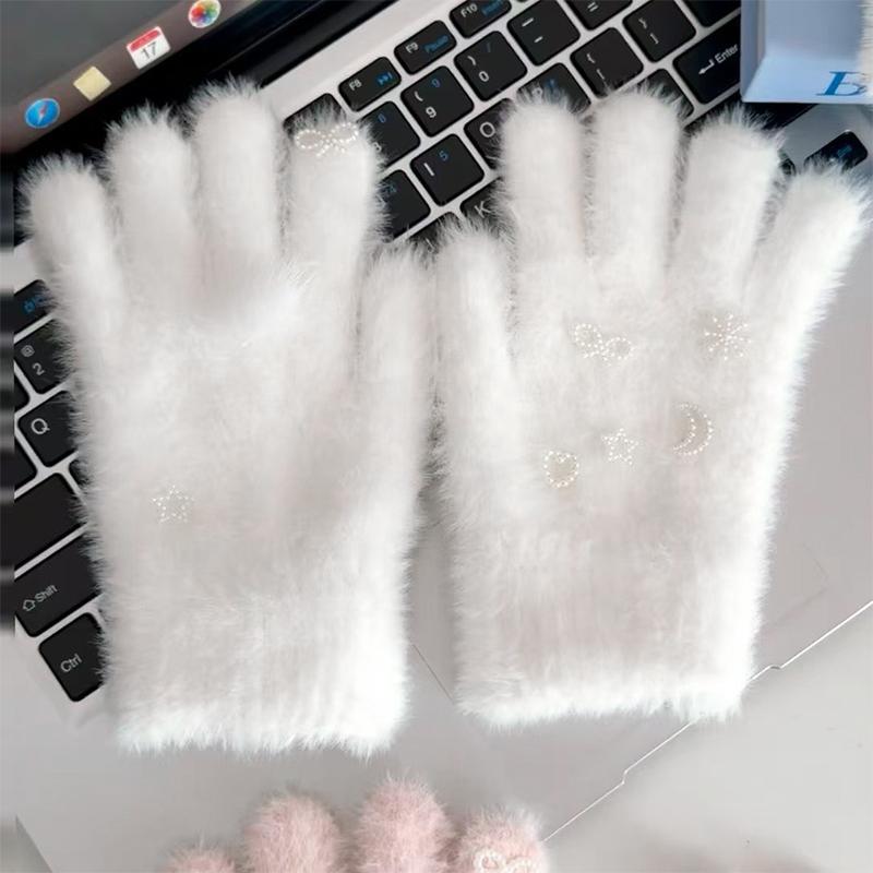 Перчатки Искусственный мех норки Мех кролика Вязаные повседневные перчатки Пряжа