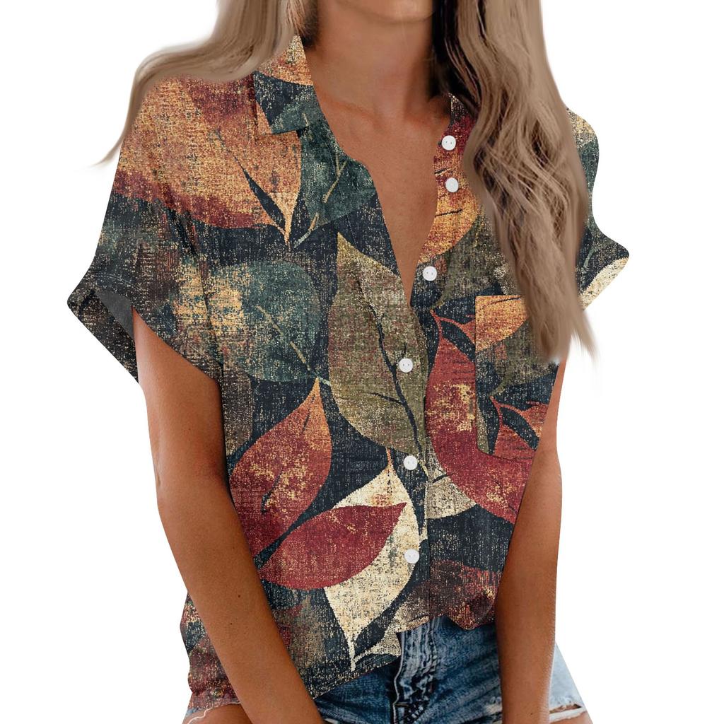 Женская рубашка с короткими рукавами, повседневный модный топ на пуговицах с принтом, кардиган с нагрудным карманом