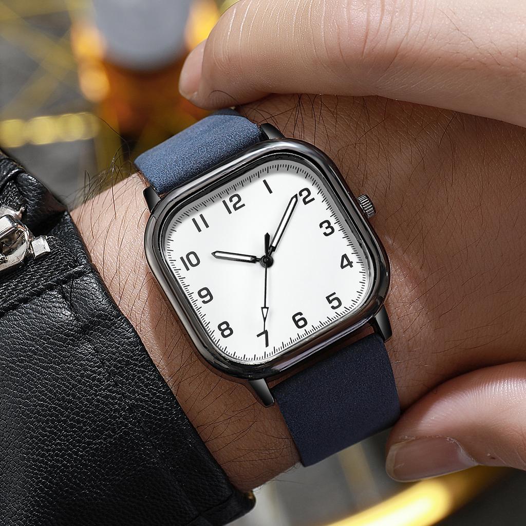 3 шт. Мужские деловые часы Модные квадратные часы с арабским циферблатом Кварцевые часы Повседневные наручные часы с кожаным ремешком для мужчин Часы