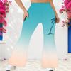 Women Plus Size High Waist Full Length Flared Pants Gradient Palm Tree Printed