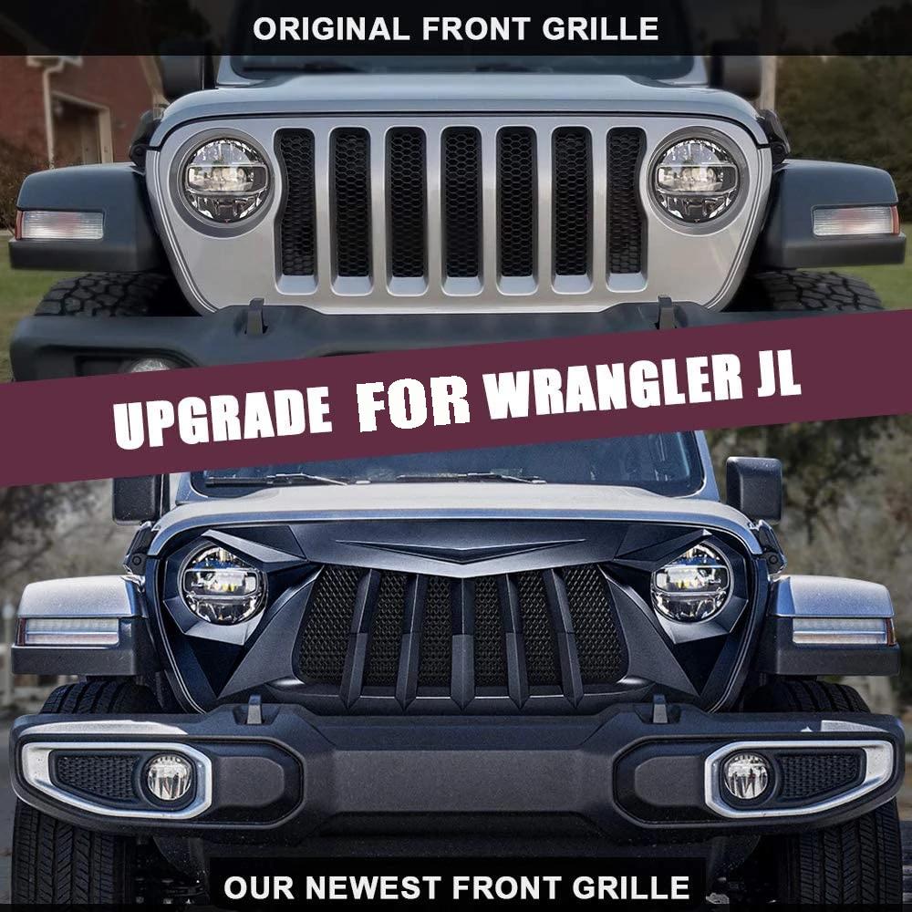Матовая черная решетка радиатора с сеткой для Jeep Wrangler JL JT 2018 2019 2020 2021 пикап 4x4 внедорожная решетка Voor
