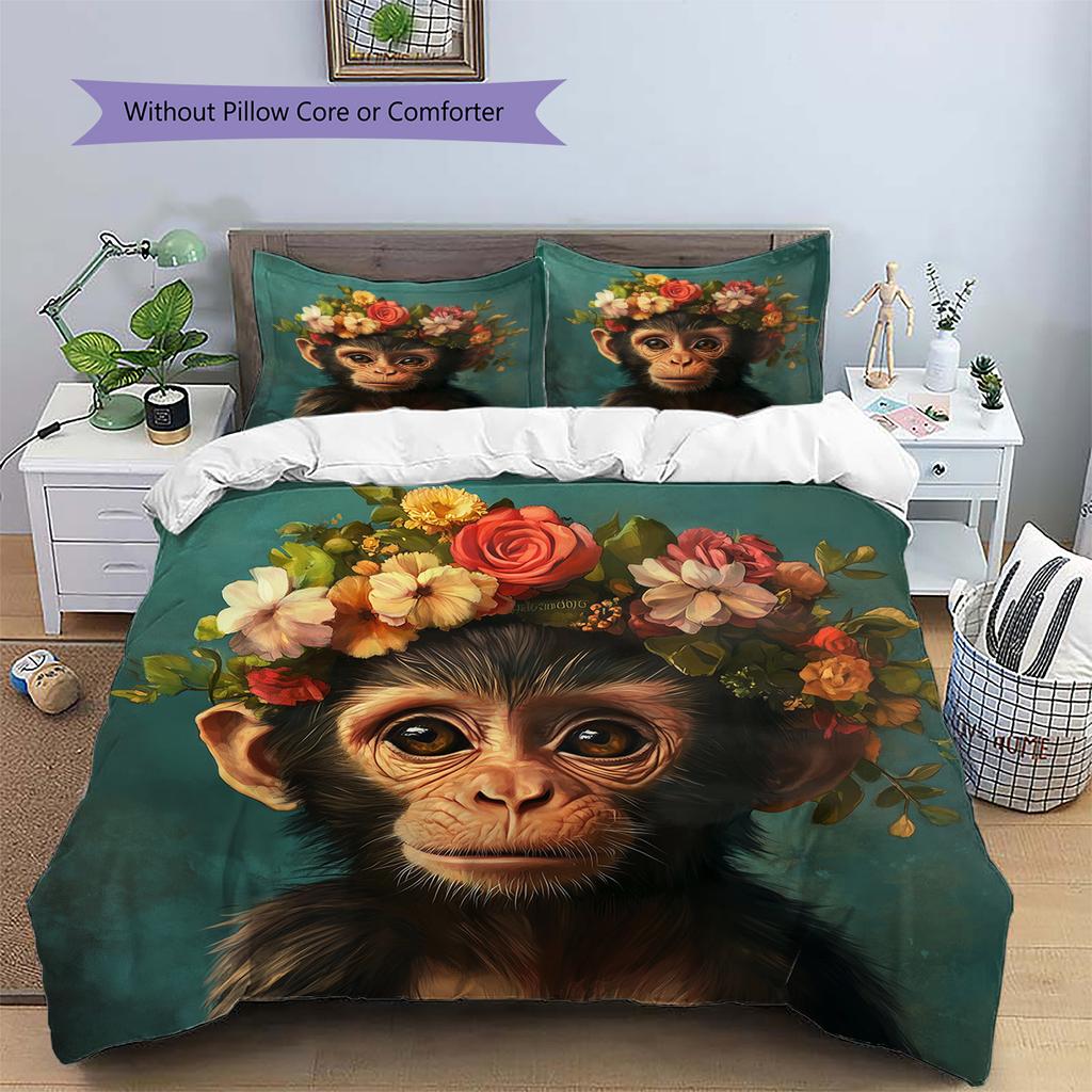 Floral wreath animal Pattern Bedding Quilt Set Quilt Cover Pillowcase Home Decoration Gift (1 * duvet cover + 2 * pillowcase, without core)