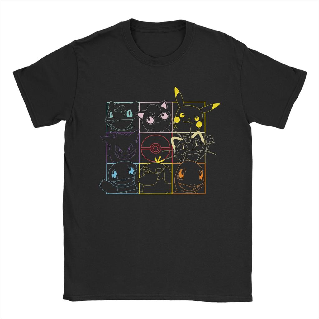 Pikachu CharUnisexder Bulbasaur Squirtle Kanto Circle Hipster TShirts Pure Cotton Tshirt for Unisex YK Retro Print Short Sleeve Tops