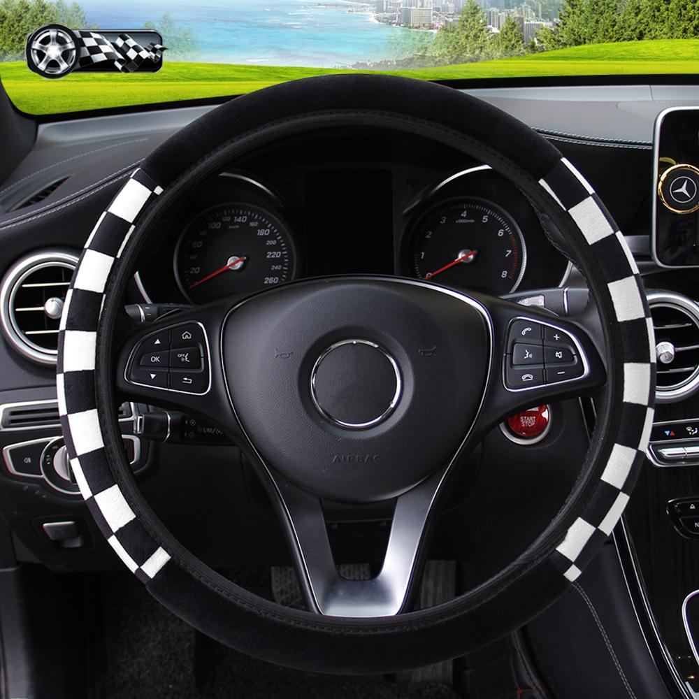 Плюшевая клетчатая накладка на руль без внутреннего кольца, удобная, теплая, мягкая, автомобильные принадлежности для интерьера, подходит для 37-38 см
