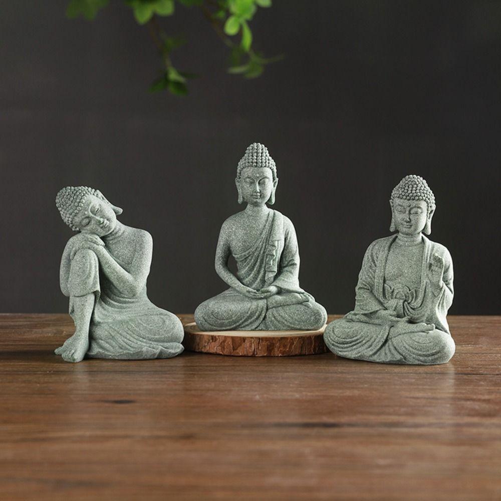 Oriental Culture Sandstone Buddha Green Sandstone Buddhist Ornament Tea Pet   Restaurant