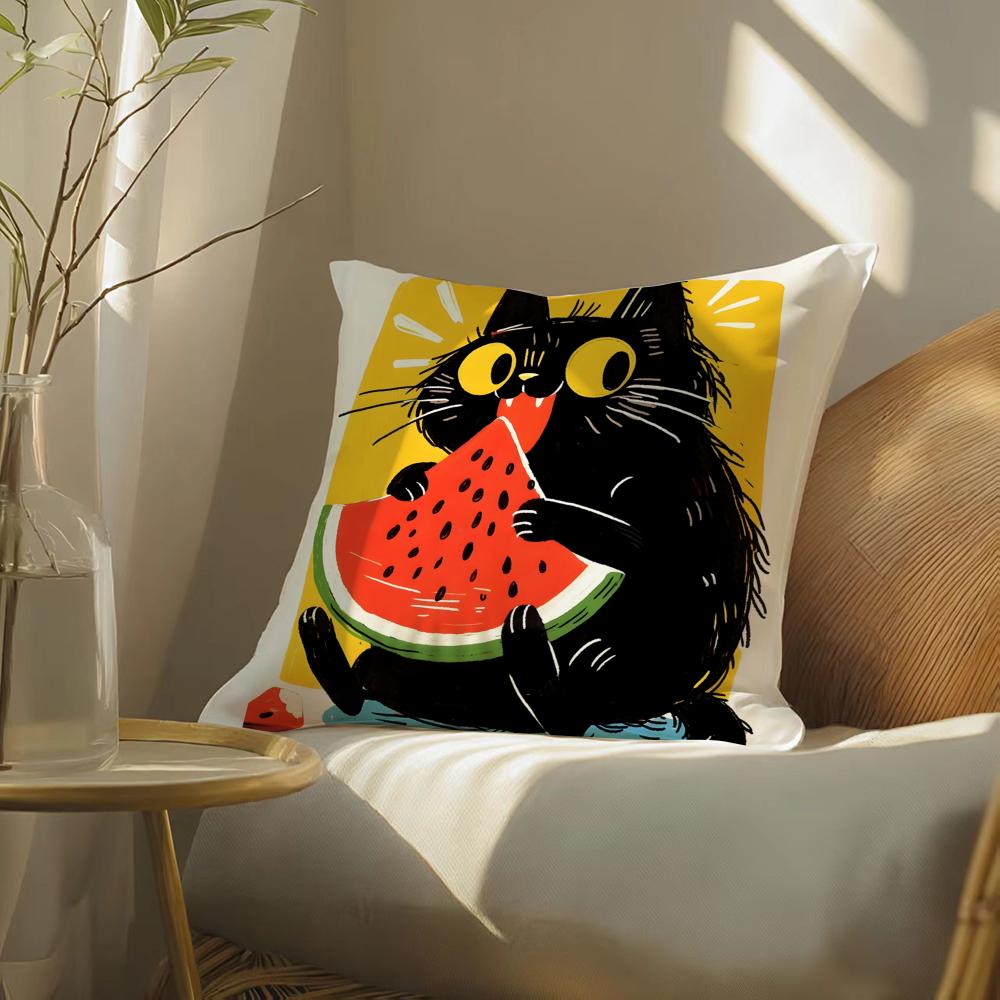 Funny and surprising cat patterns Cushion Cover Silky elegant Comfort Sofa Bed Invisible zipper Beach pillowcase