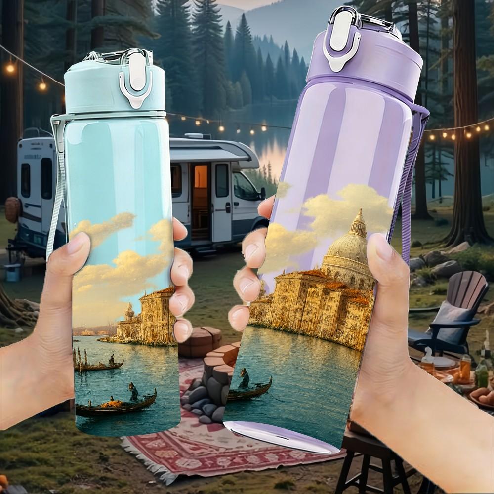1PC Venice Water City Landscape Art 750ml Color Plastic Sports Water Bottle Leakproof Flip Straw Lid For Sports Office Home Use