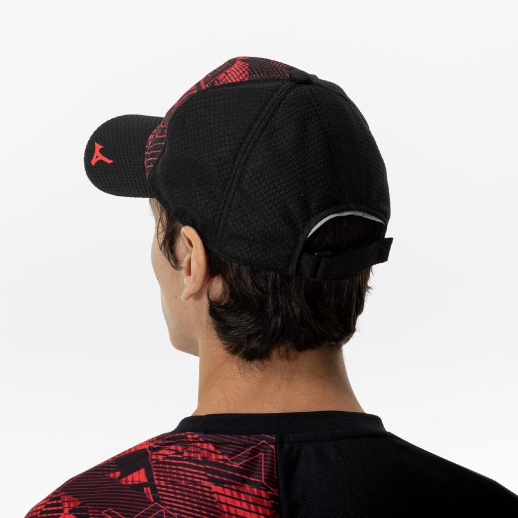 Mizuno Спортивная кепка N-XT Mesh - Ультрадышащая, с высокой вентиляцией, для бега - Черный/Красный - Один размер