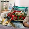 Christmas Red Truck Golden Puppy Flannel Throw Blanket Winter Snow Forest Print Soft Warm Blanket for Holiday Home Decor Dog Lover Gift
