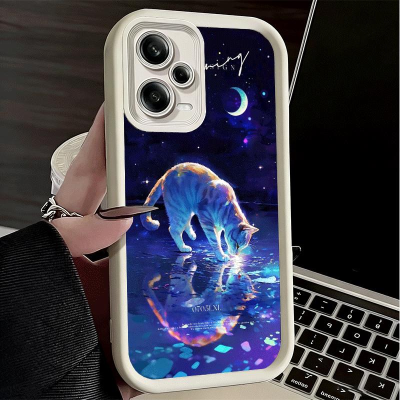 Ночная Луна Кошка Мечтательное Искусство Мягкий Чехол для Телефона для Xiaomi Redmi Note 15 14 13 12 11 Pro Plus 10S 11S 4G 11T 5G Оболочка Силиконовый Funda