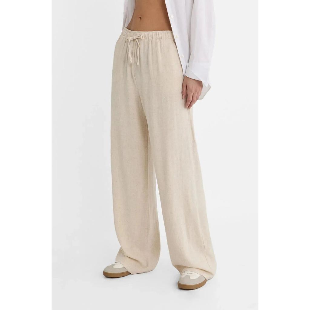 Linen Loose Cut Palazzo Trousers Ecru