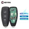 KEYYOU Для Ford Focus C-Max Mondeo Kuga Fiesta B-Max KR55WK48801 434/433МГц С чипом 4D83 Автомобильный ключ Пульт дистанционного управления Ключ 3 кнопки