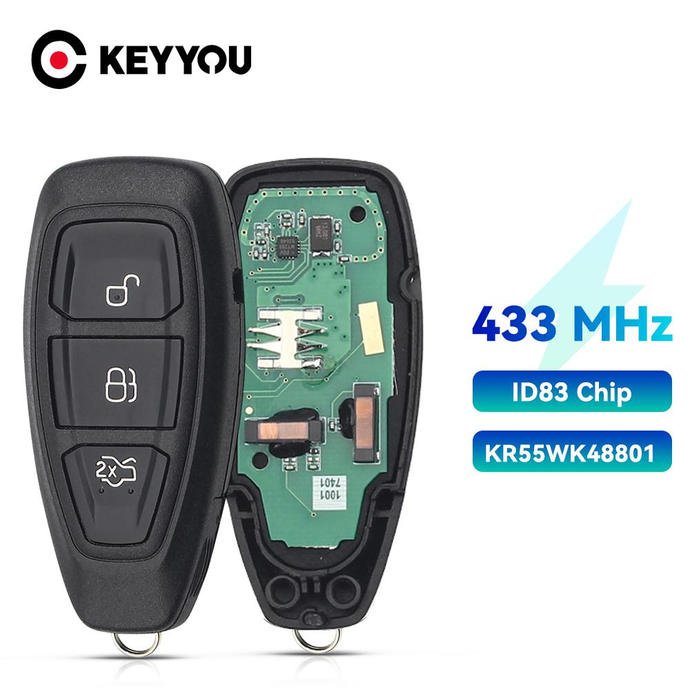 KEYYOU Для Ford Focus C-Max Mondeo Kuga Fiesta B-Max KR55WK48801 434/433МГц С чипом 4D83 Автомобильный ключ Пульт дистанционного управления Ключ 3 кнопки