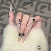 Wearing Armor Handmade Long Ladder Chinese Style Manicure High-end Hand-painted Nude Color Broken Diamond Fake Nail Reuse
